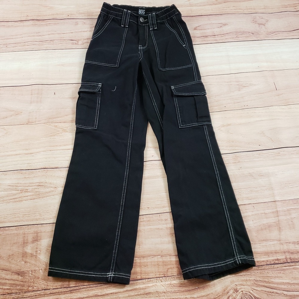 BDG Jeans Womens 25 Black Cargo Wide Leg Skateboarding High Rise Ladies 26x28‎